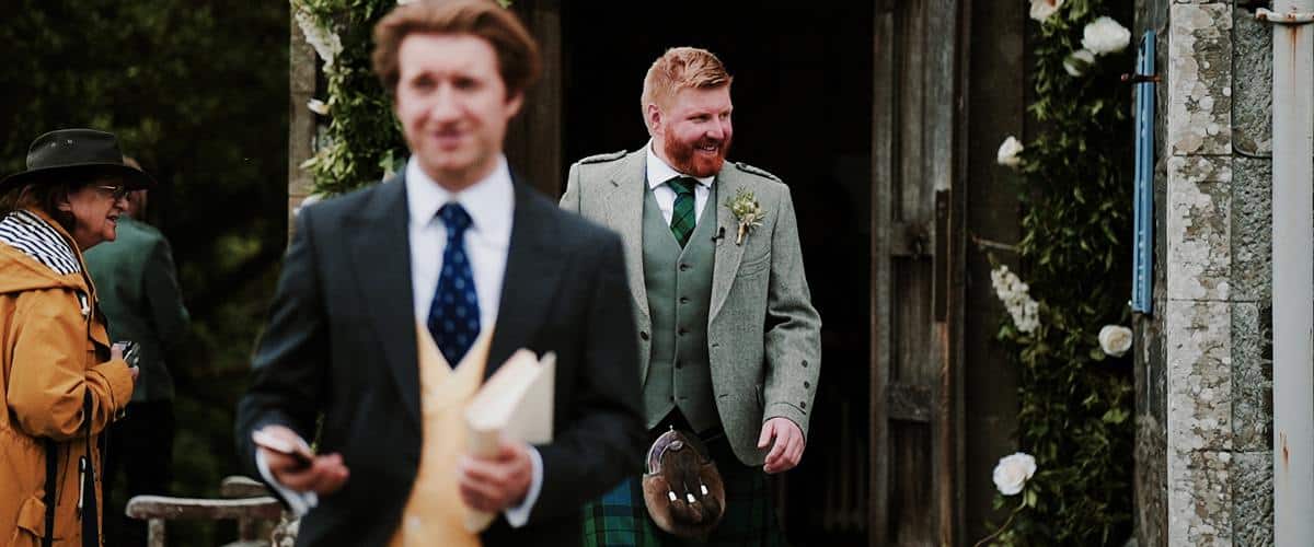 Scottish groom waiting for his bride, Glenapp castle wedding, Church wedding in Ayrshire,